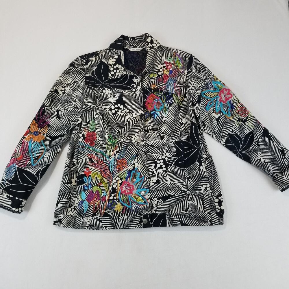 Laura Ashley Jacket Womens Medium Embroidered Floral Sequin Boho Festival India
